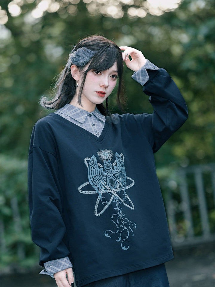 Sea Angel Graphic Faux Two-Piece Sweatshirt