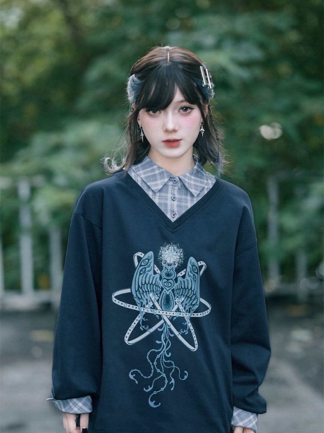 Sea Angel Graphic Faux Two-Piece Sweatshirt