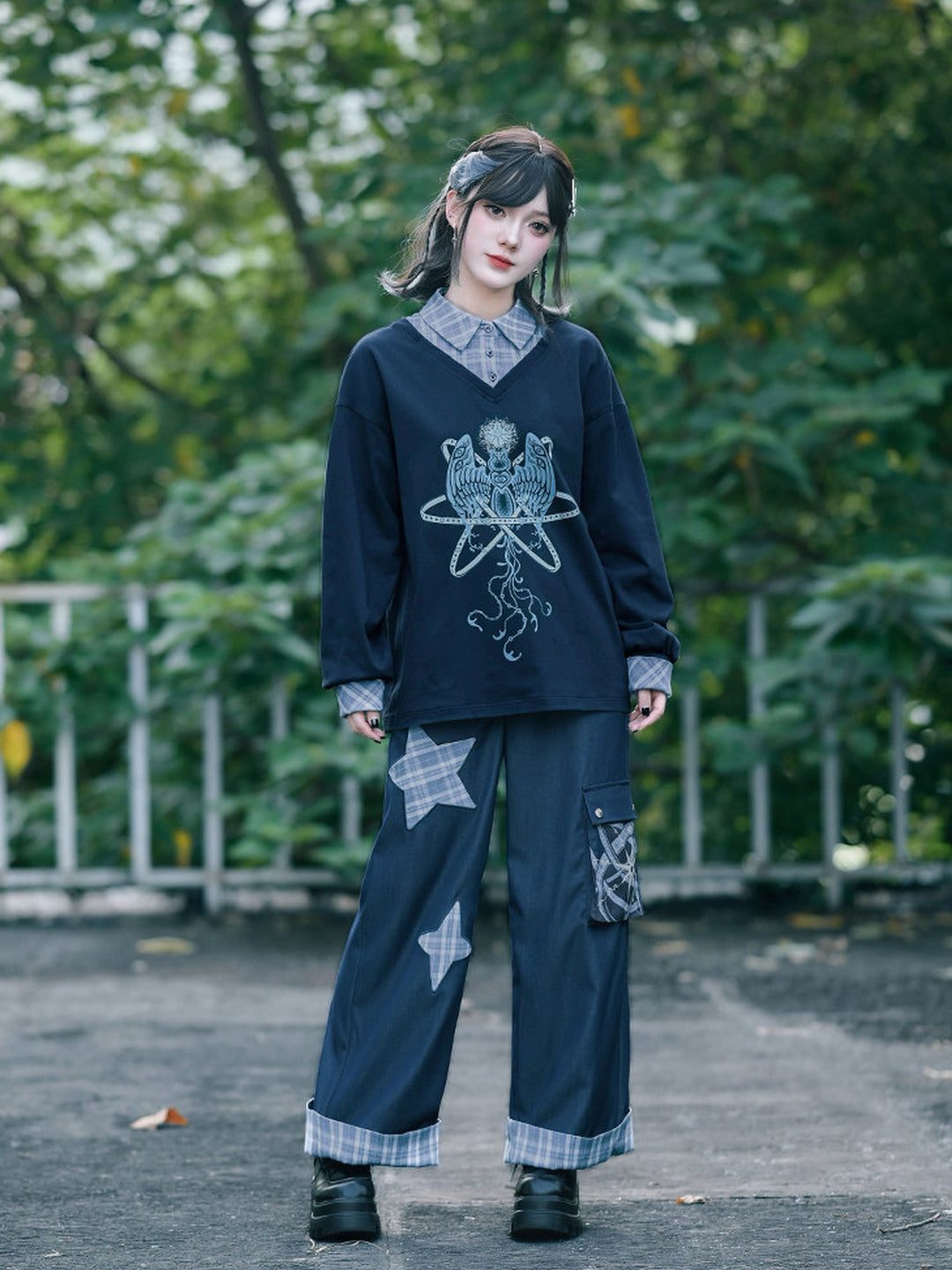 Sea Angel Graphic Faux Two-Piece Sweatshirt