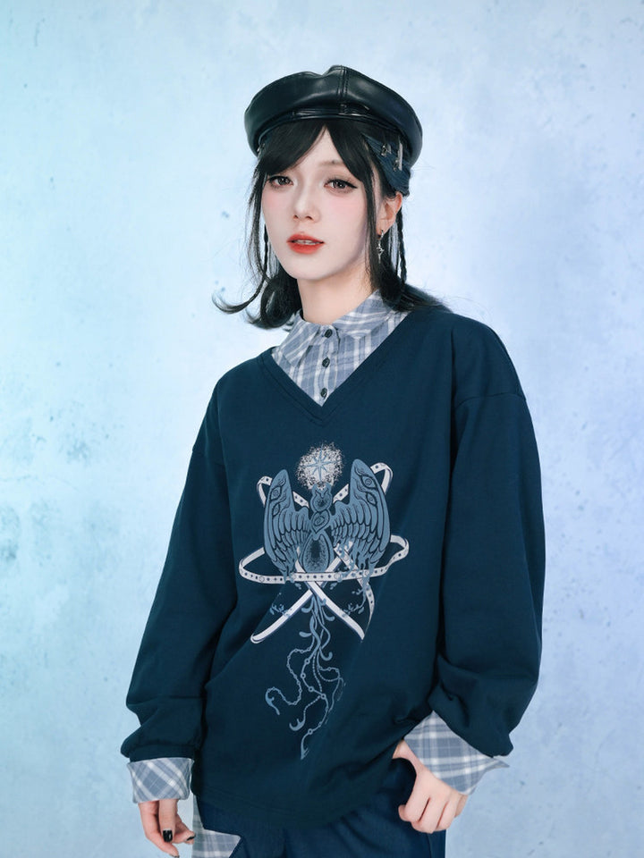 Sea Angel Graphic Faux Two-Piece Sweatshirt
