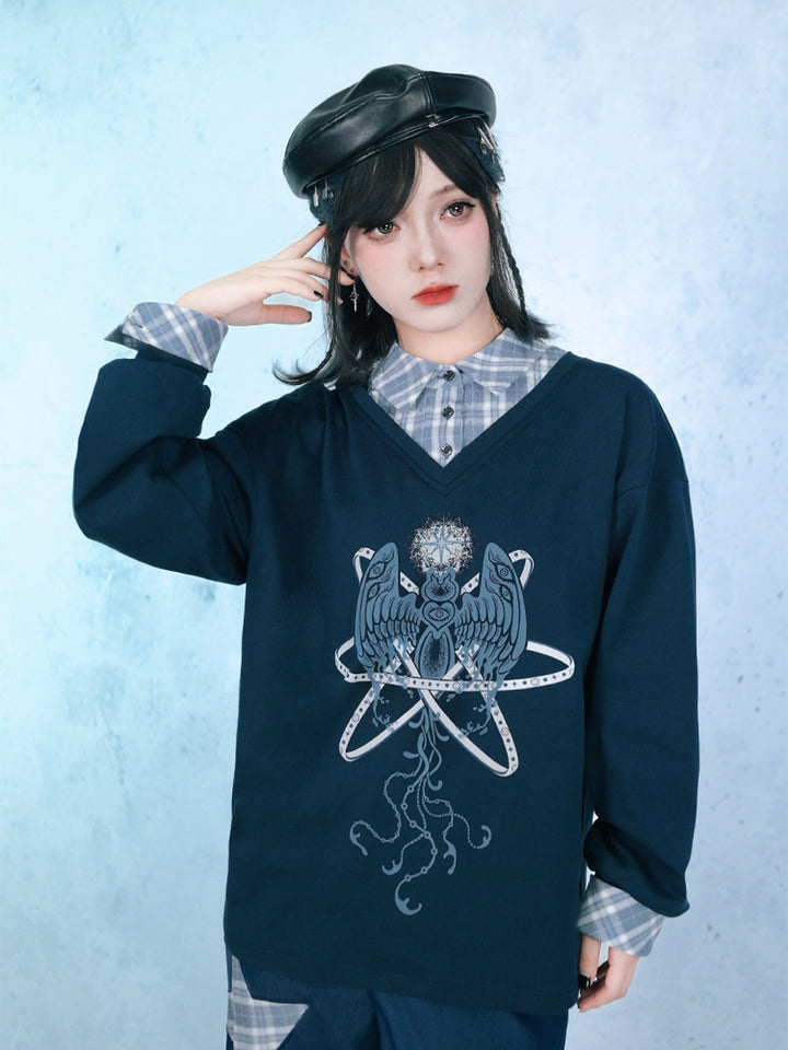 Sea Angel Graphic Faux Two-Piece Sweatshirt