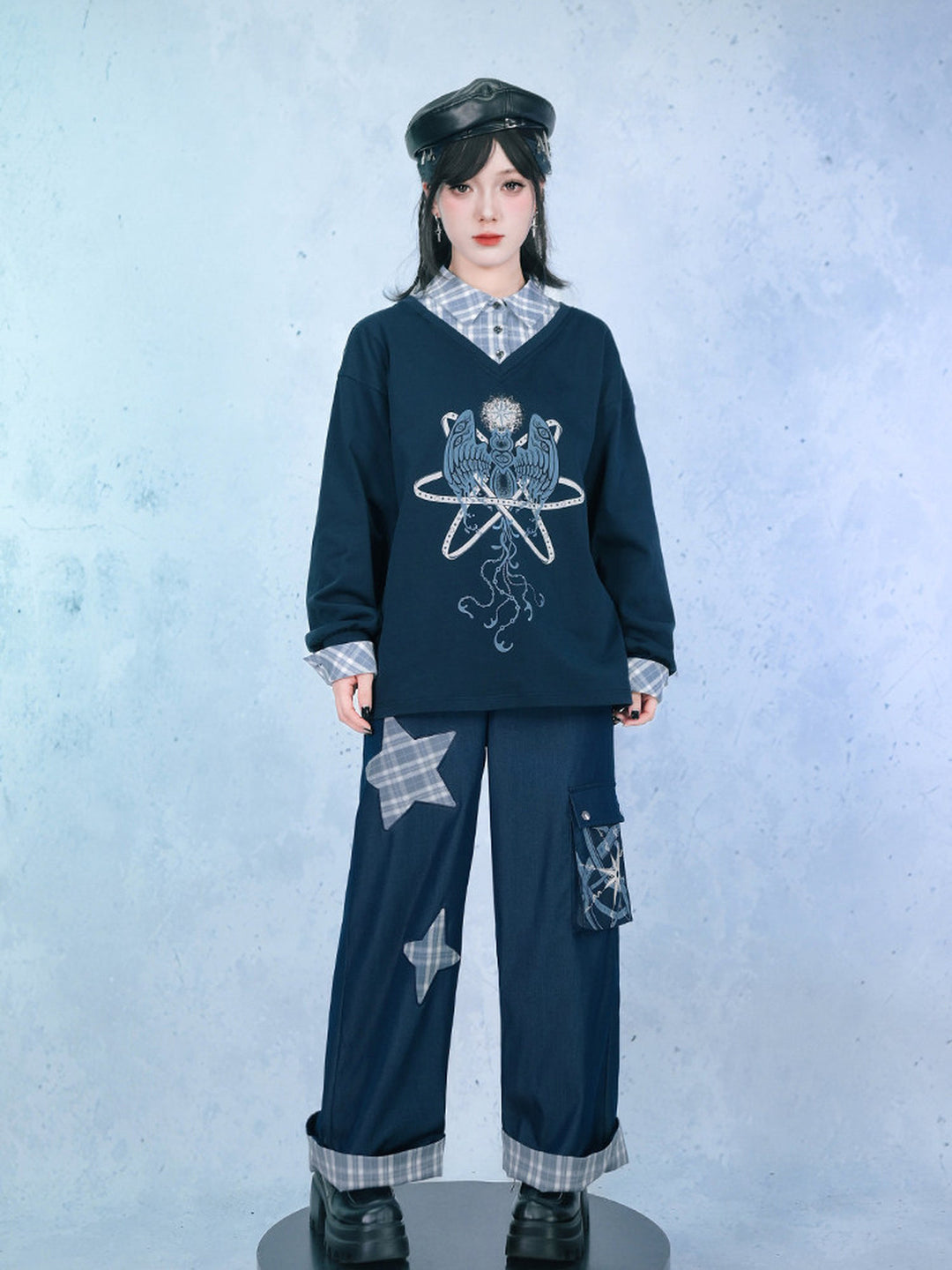 Sea Angel Graphic Faux Two-Piece Sweatshirt