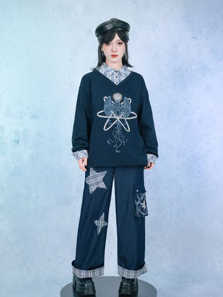 Sea Angel Graphic Faux Two-Piece Sweatshirt