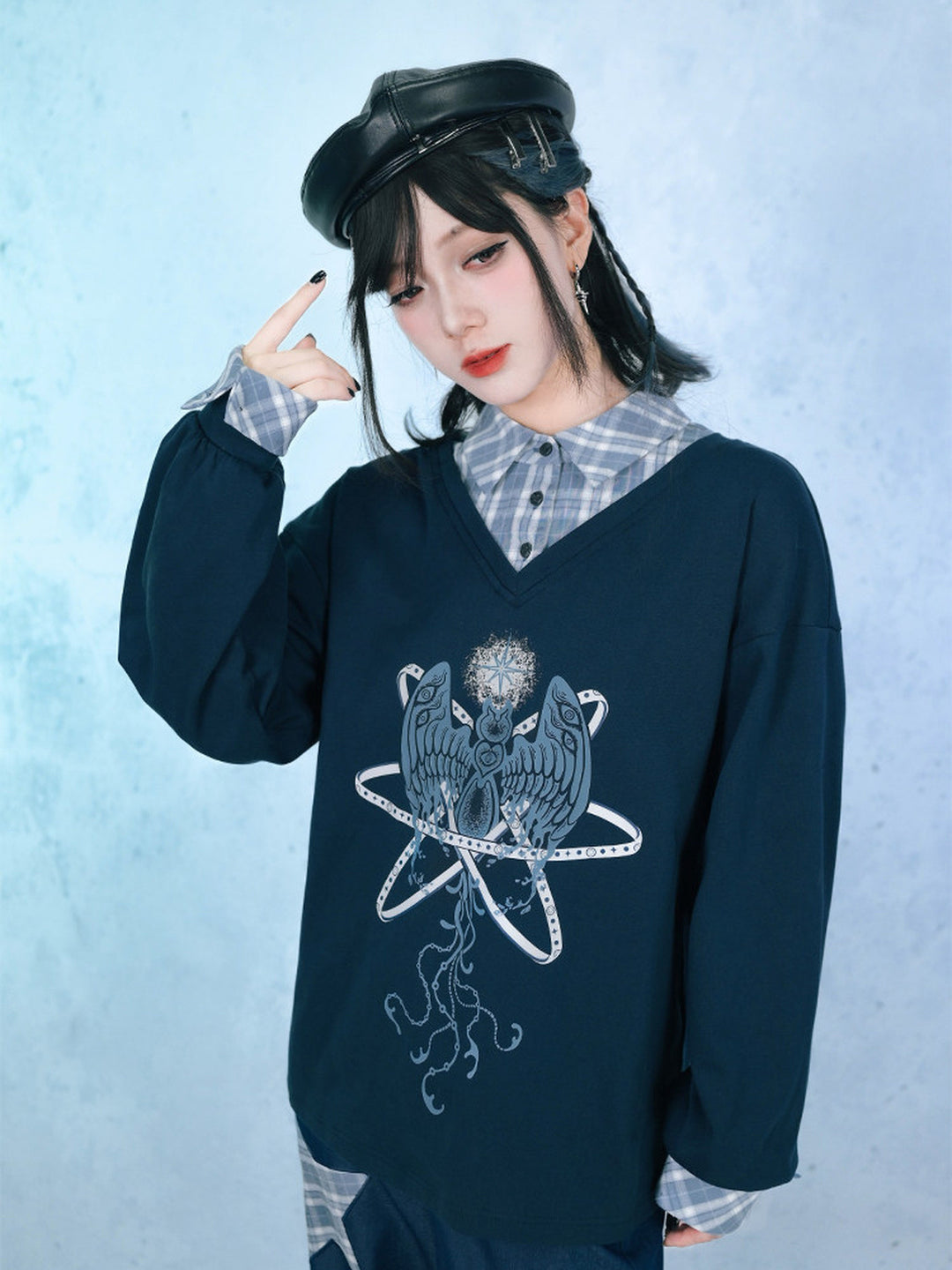 Sea Angel Graphic Faux Two-Piece Sweatshirt