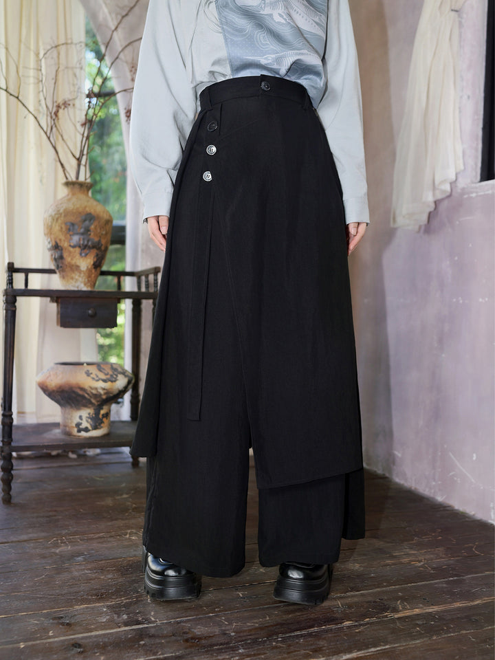 Convertible Asymmetric Overlay Wide-Leg Pants