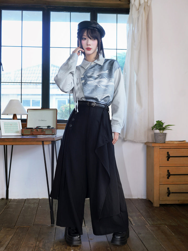 Convertible Asymmetric Overlay Wide-Leg Pants