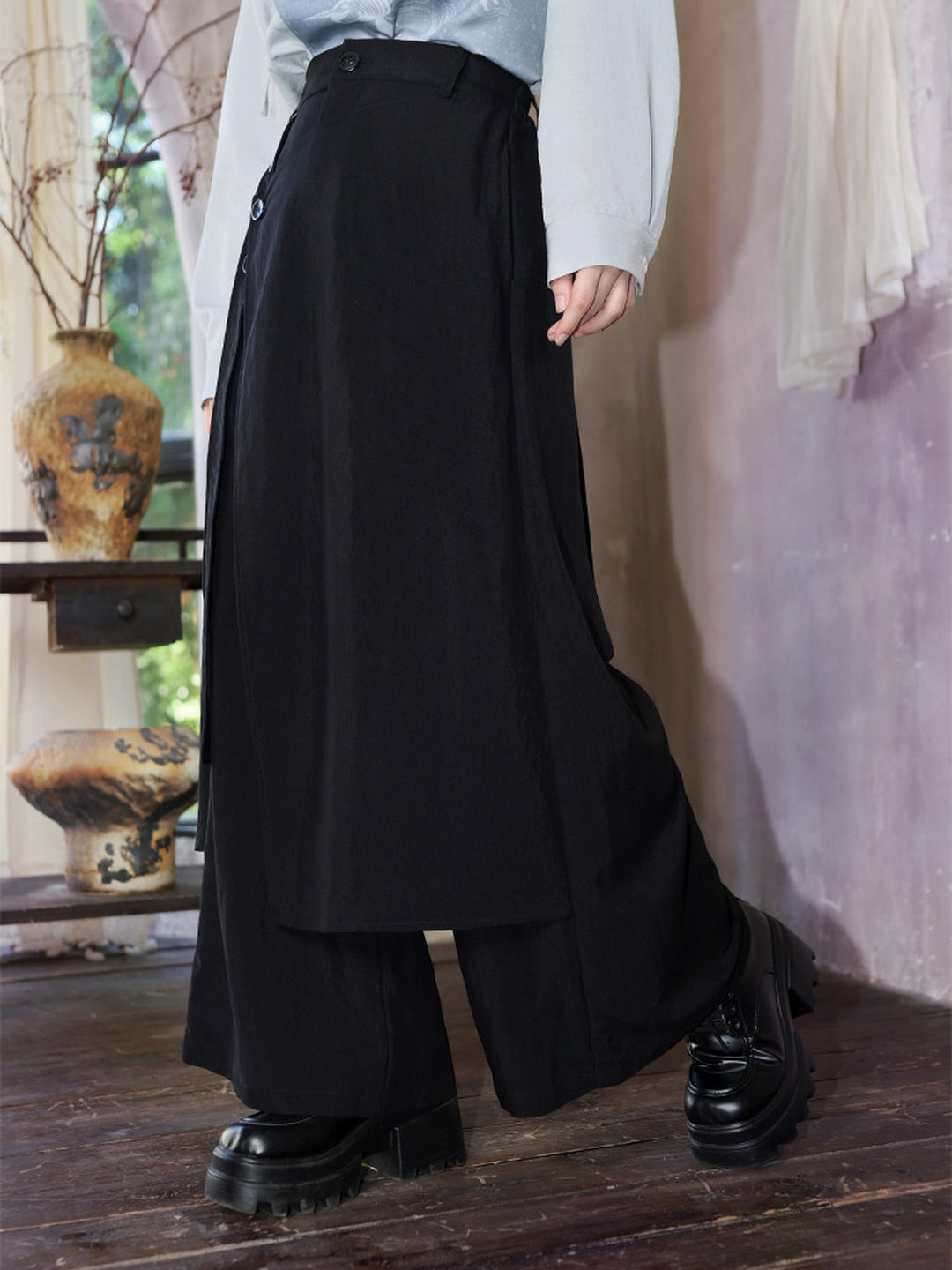 Convertible Asymmetric Overlay Wide-Leg Pants