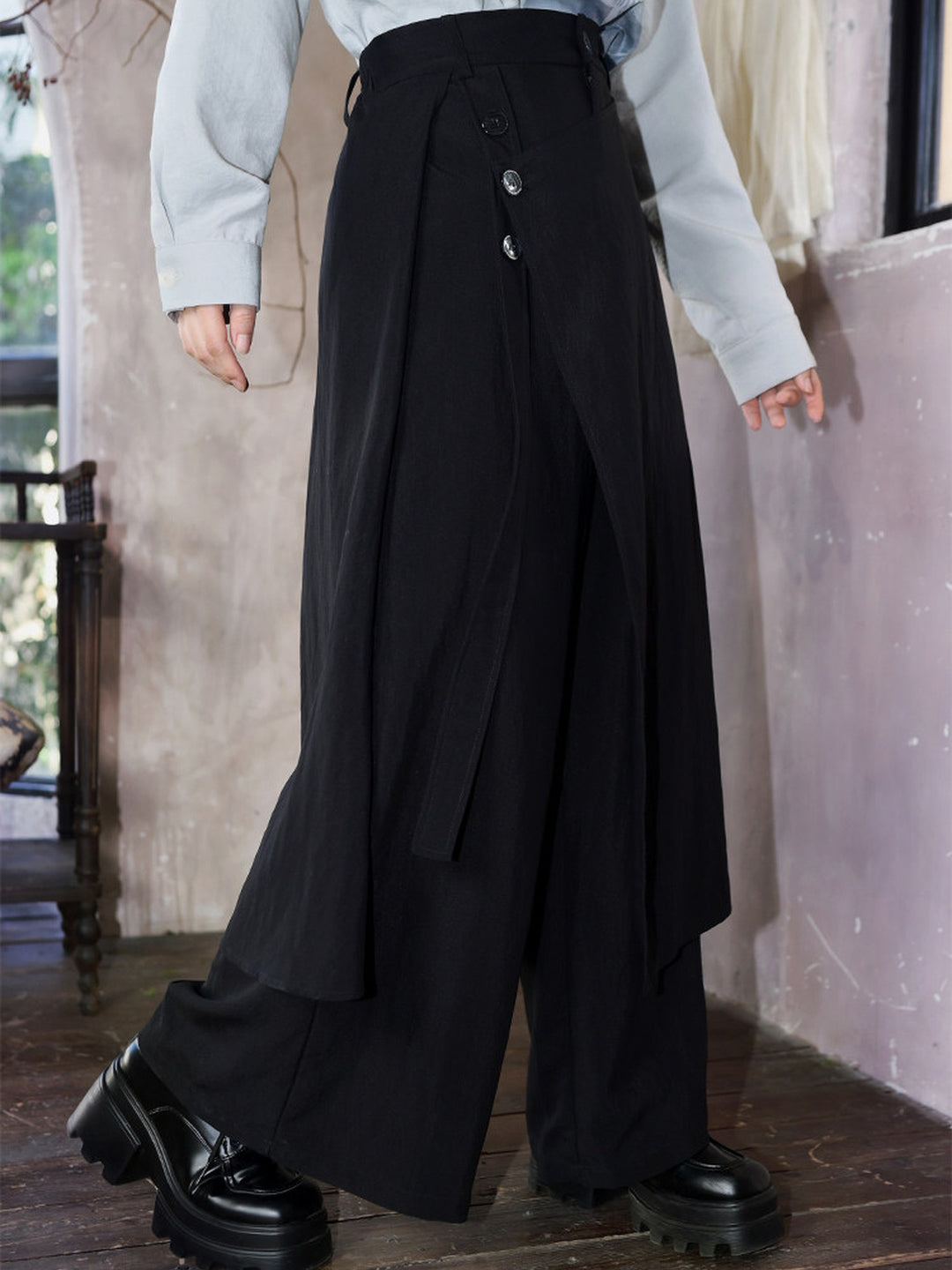 Convertible Asymmetric Overlay Wide-Leg Pants