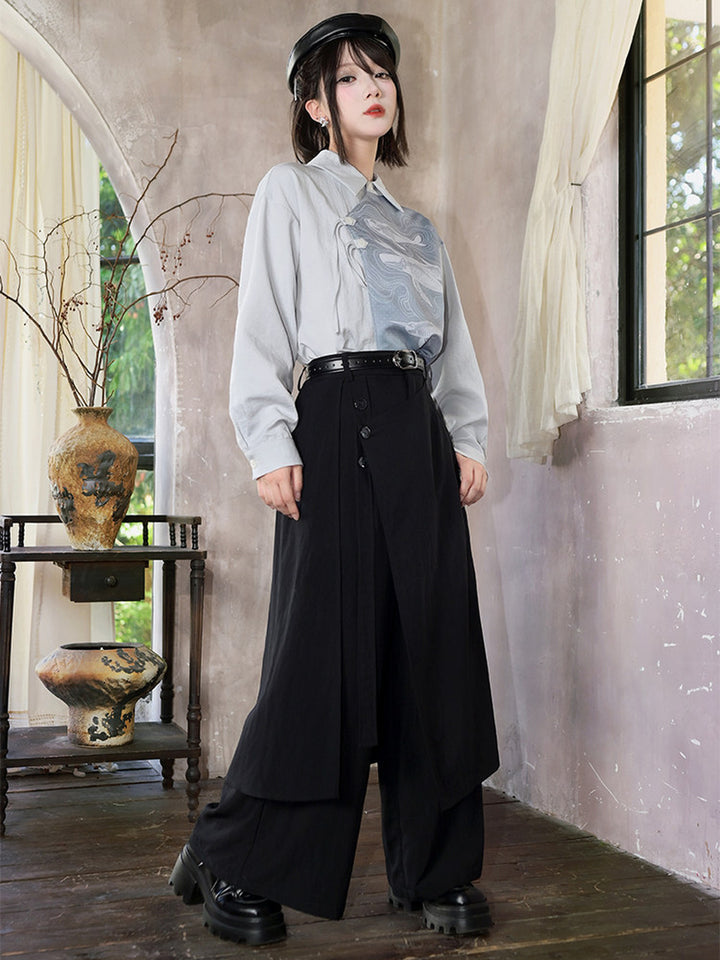 Convertible Asymmetric Overlay Wide-Leg Pants