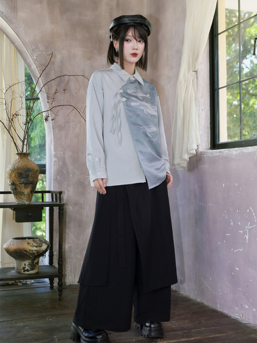 Convertible Asymmetric Overlay Wide-Leg Pants