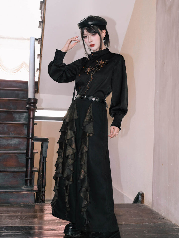 Chinese-Inspired Datura Embroidered Shirt