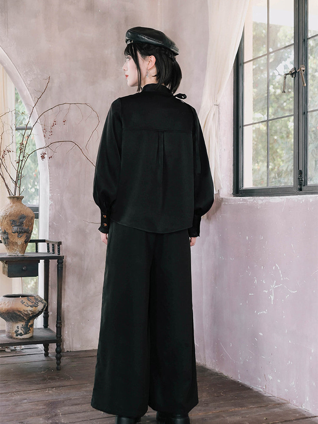 Chinese-Inspired Datura Embroidered Shirt