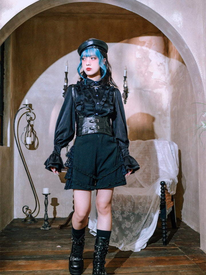 Gothic Lace Panel Ruffle Shorts
