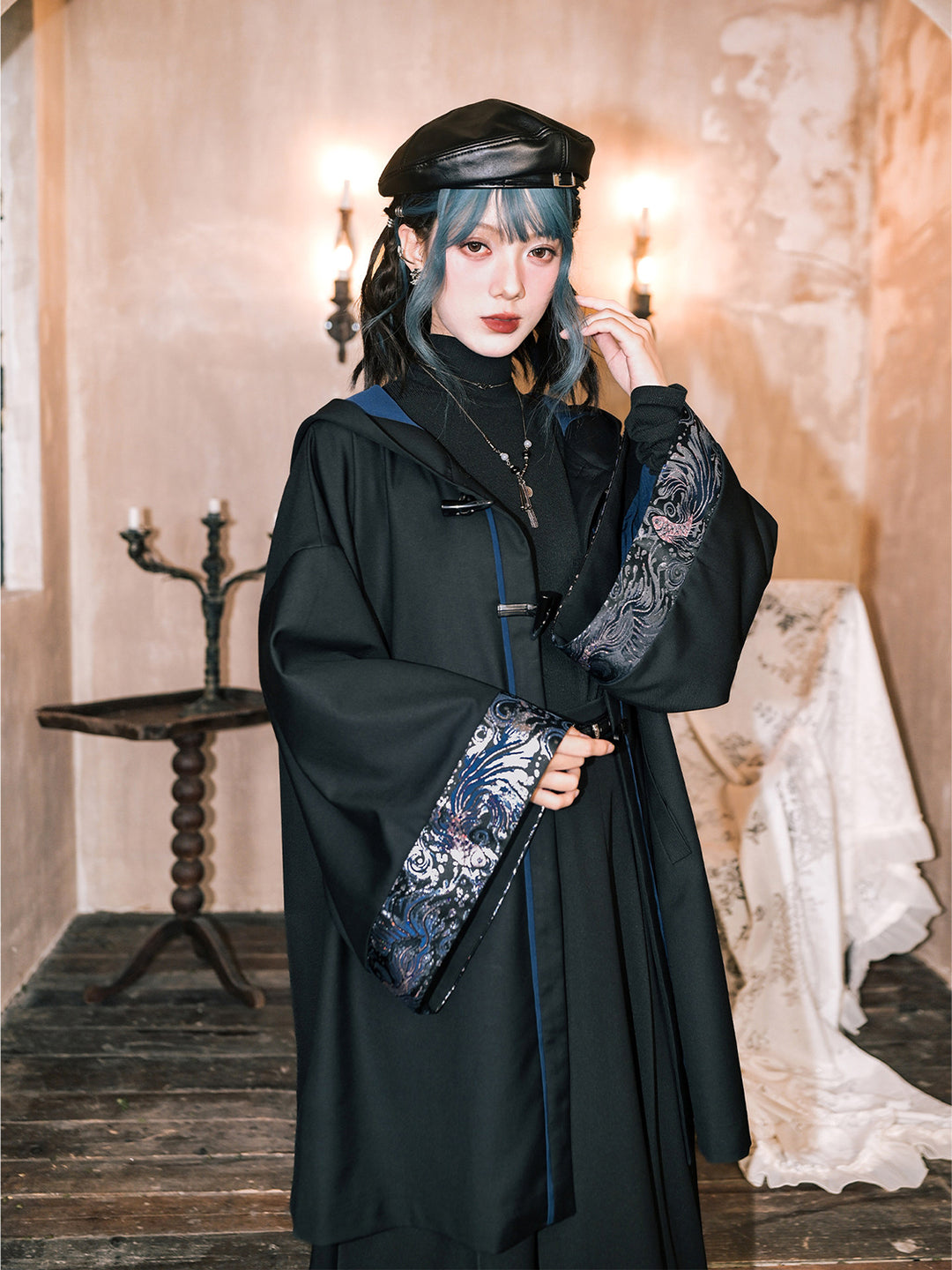 Betta Fish Embroidered Hooded Cape Jacket