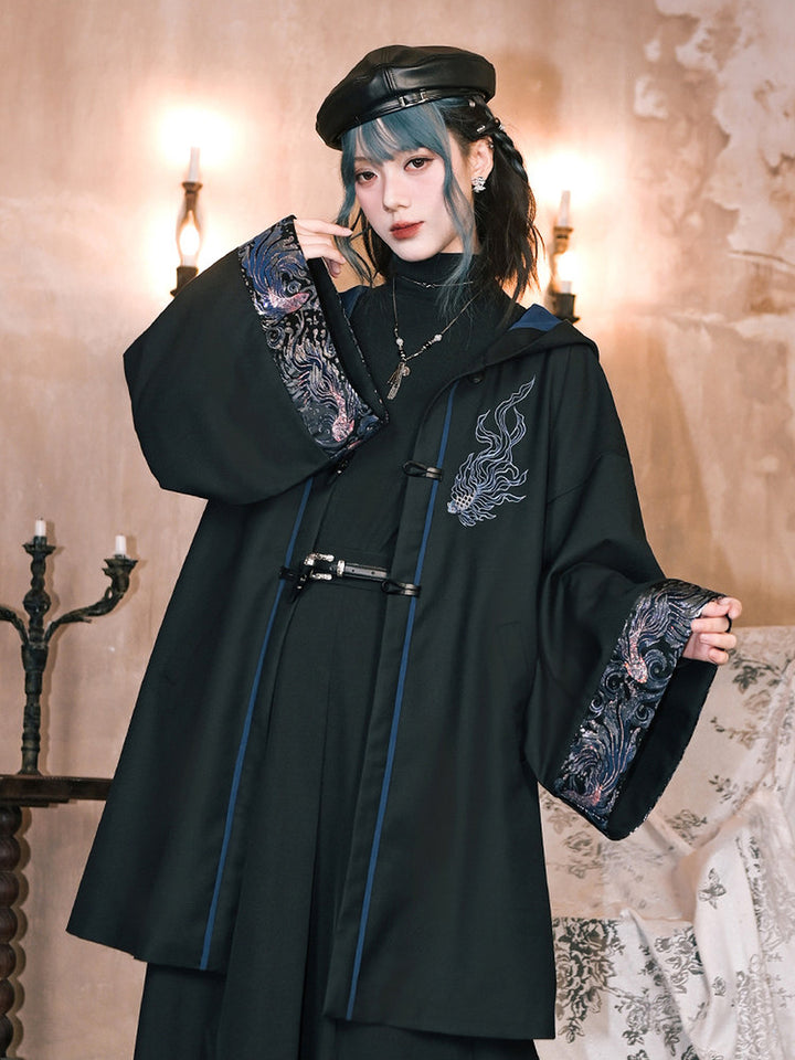 Betta Fish Embroidered Hooded Cape Jacket