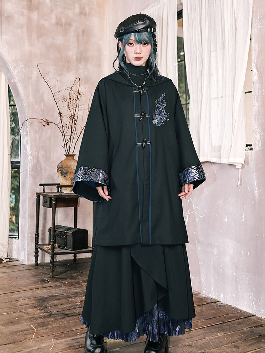 Betta Fish Embroidered Hooded Cape Jacket