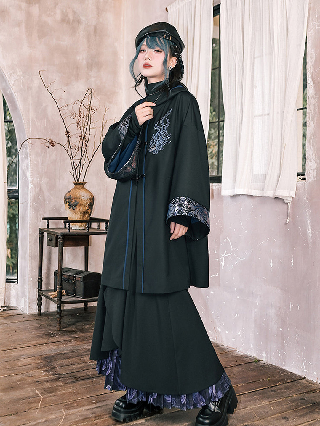 Betta Fish Embroidered Hooded Cape Jacket