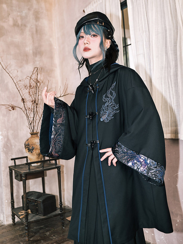 Betta Fish Embroidered Hooded Cape Jacket