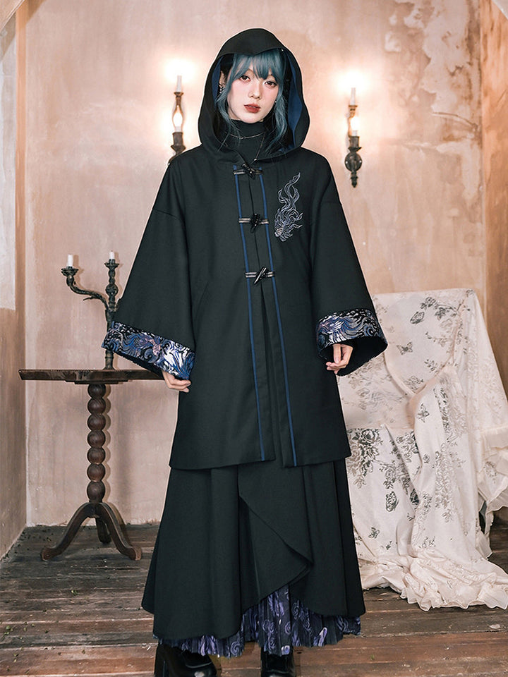 Betta Fish Embroidered Hooded Cape Jacket