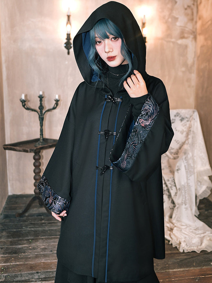 Betta Fish Embroidered Hooded Cape Jacket