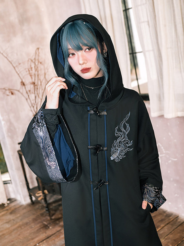 Betta Fish Embroidered Hooded Cape Jacket