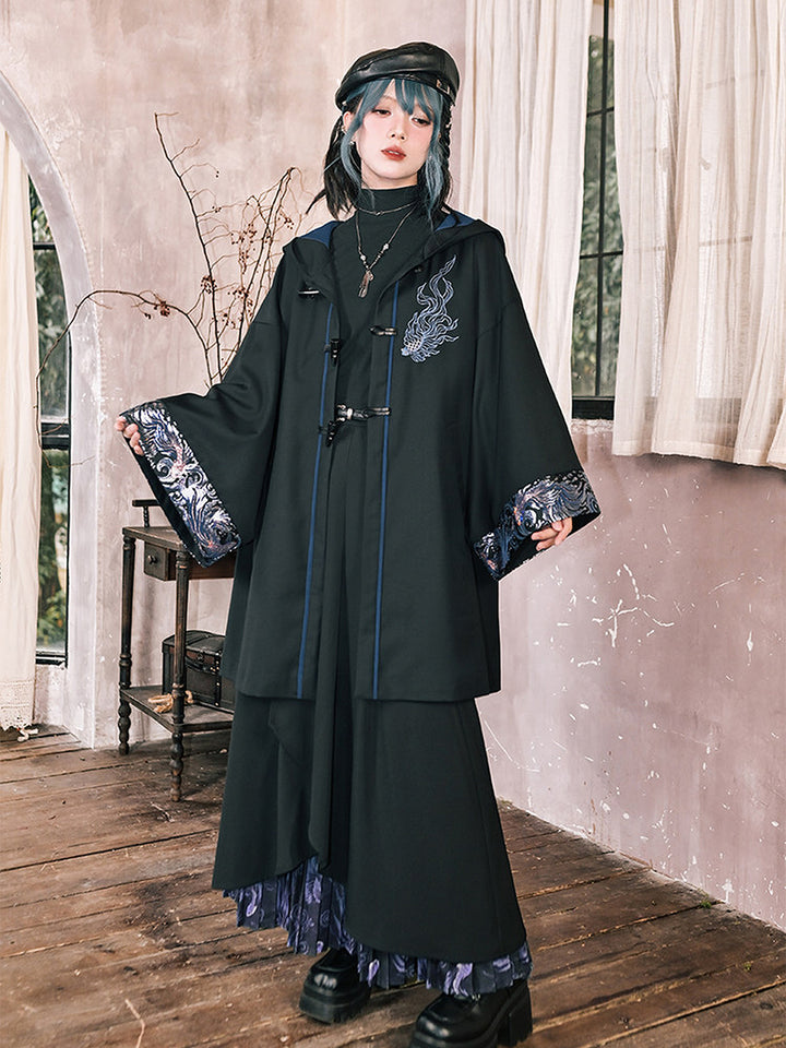 Betta Fish Embroidered Hooded Cape Jacket