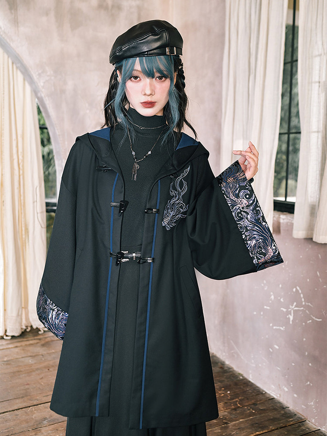 Betta Fish Embroidered Hooded Cape Jacket