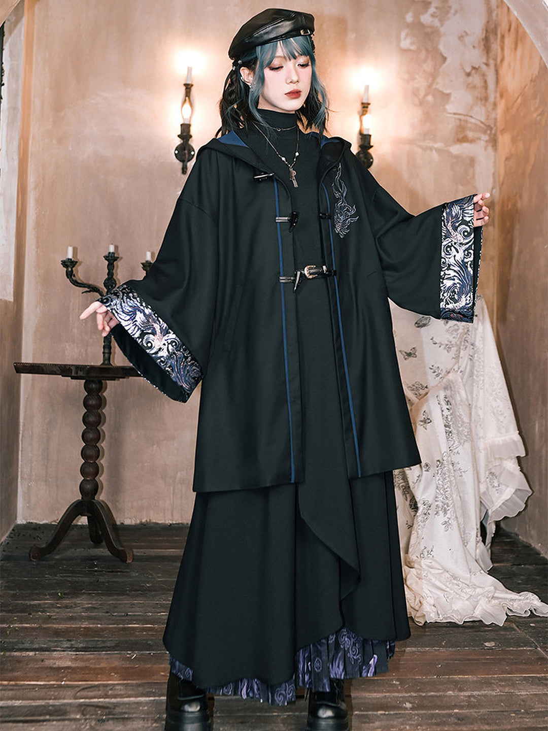 Betta Fish Embroidered Hooded Cape Jacket