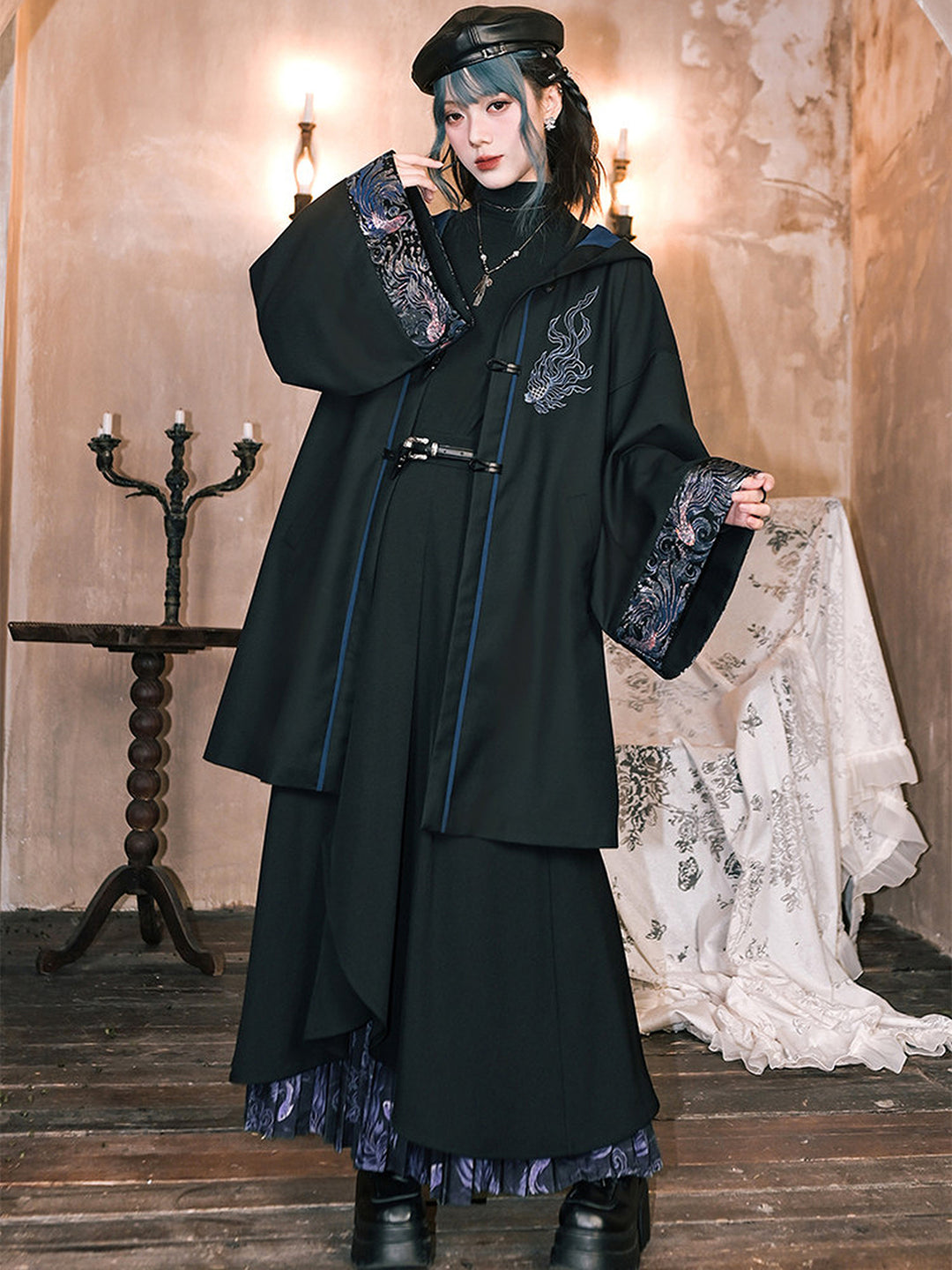 Betta Fish Embroidered Hooded Cape Jacket