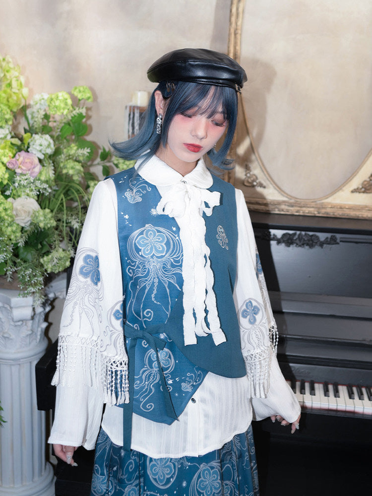 Asymmetric Jellyfish Print Tie-Waist Vest