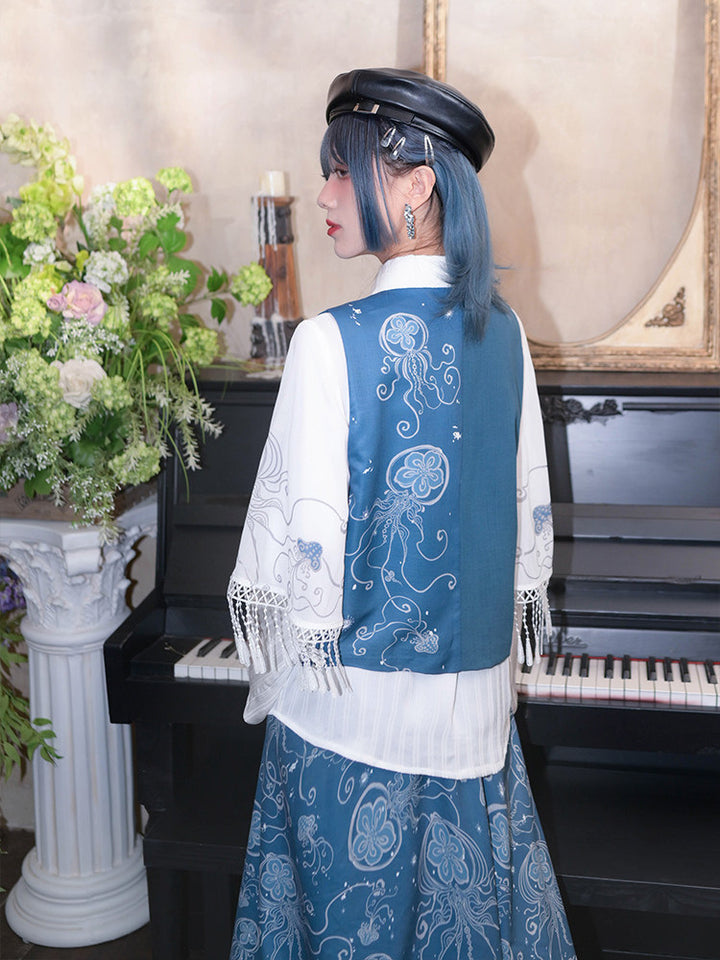 Asymmetric Jellyfish Print Tie-Waist Vest