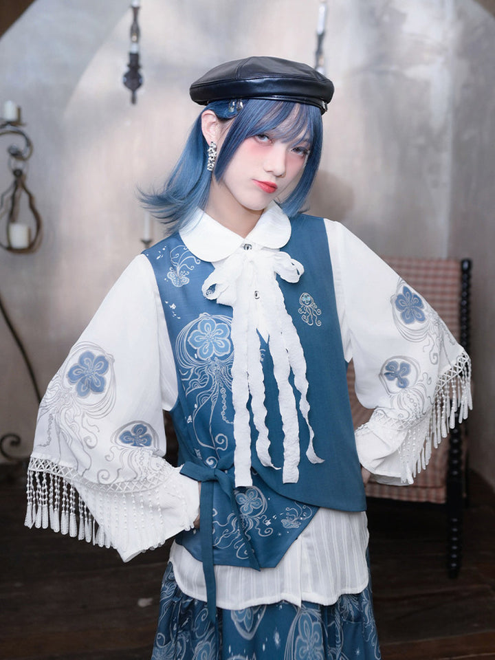 Asymmetric Jellyfish Print Tie-Waist Vest