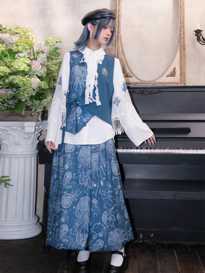 Asymmetric Jellyfish Print Tie-Waist Vest