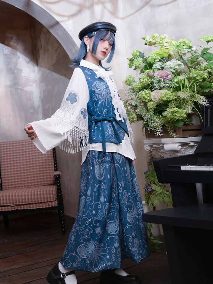 Asymmetric Jellyfish Print Tie-Waist Vest