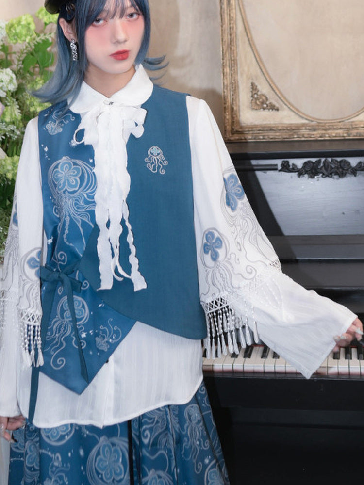 Asymmetric Jellyfish Print Tie-Waist Vest