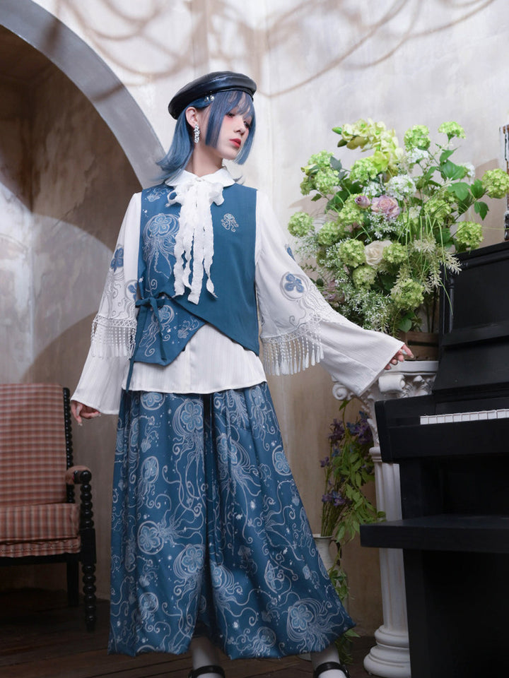 Asymmetric Jellyfish Print Tie-Waist Vest