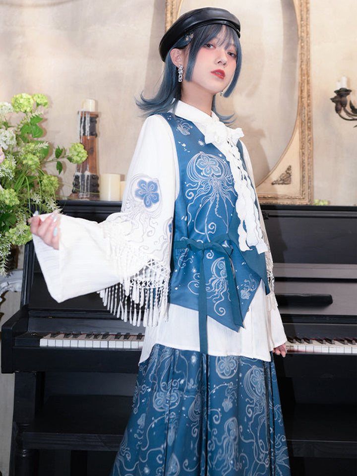 Asymmetric Jellyfish Print Tie-Waist Vest
