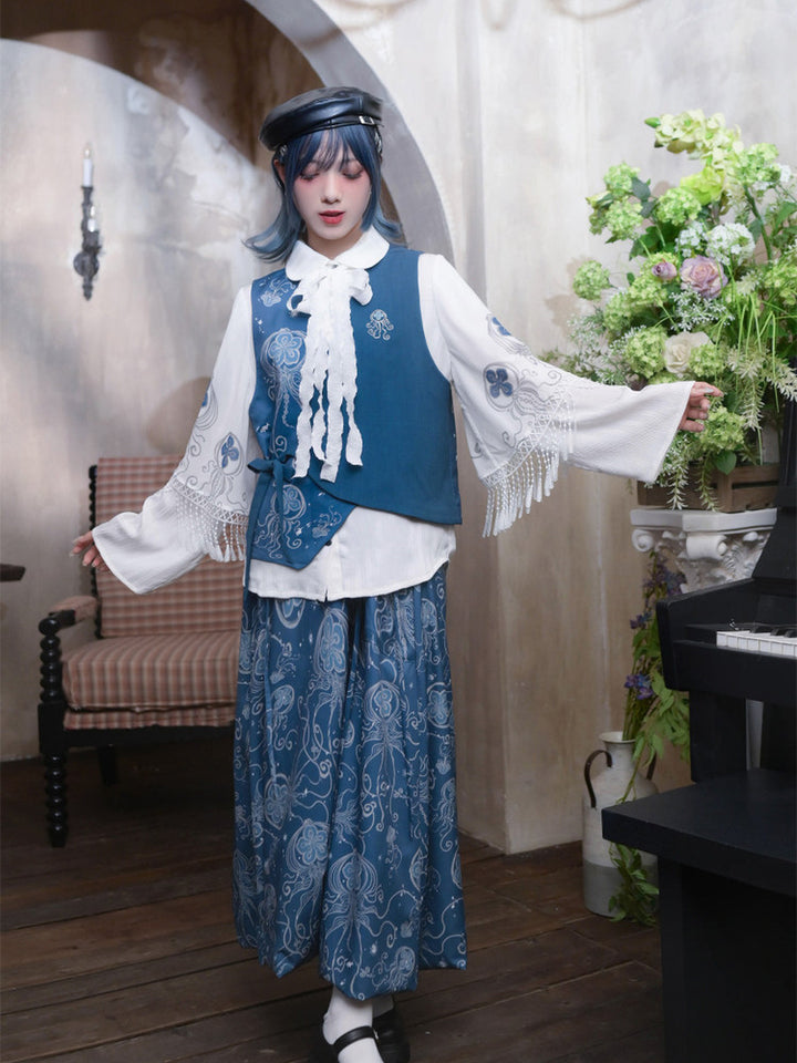 Asymmetric Jellyfish Print Tie-Waist Vest