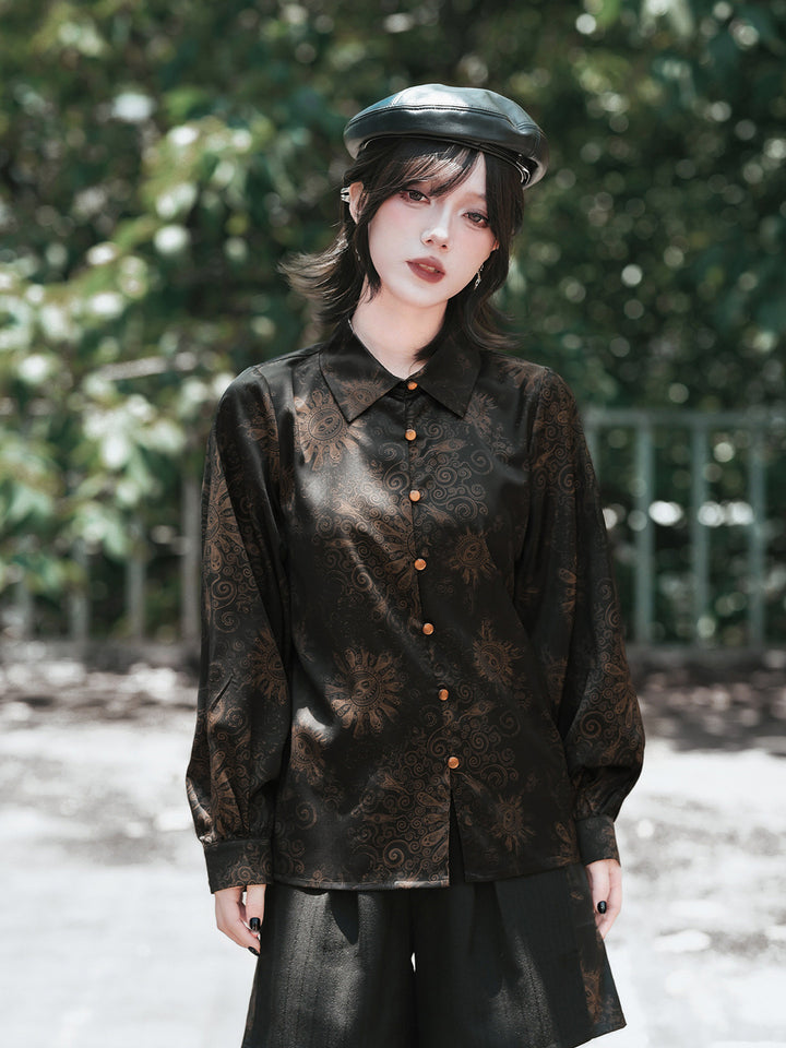 Gothic Mandala Print Balloon Sleeve Shirt