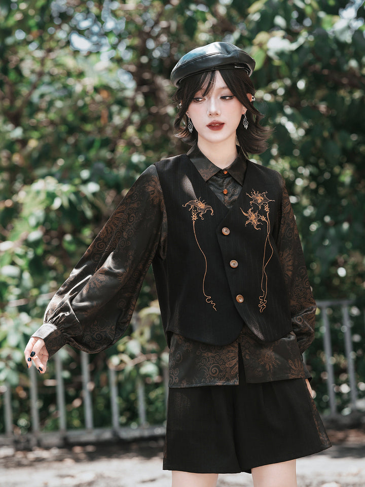Gothic Mandala Print Balloon Sleeve Shirt
