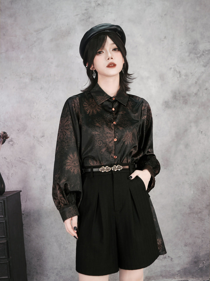 Gothic Mandala Print Balloon Sleeve Shirt