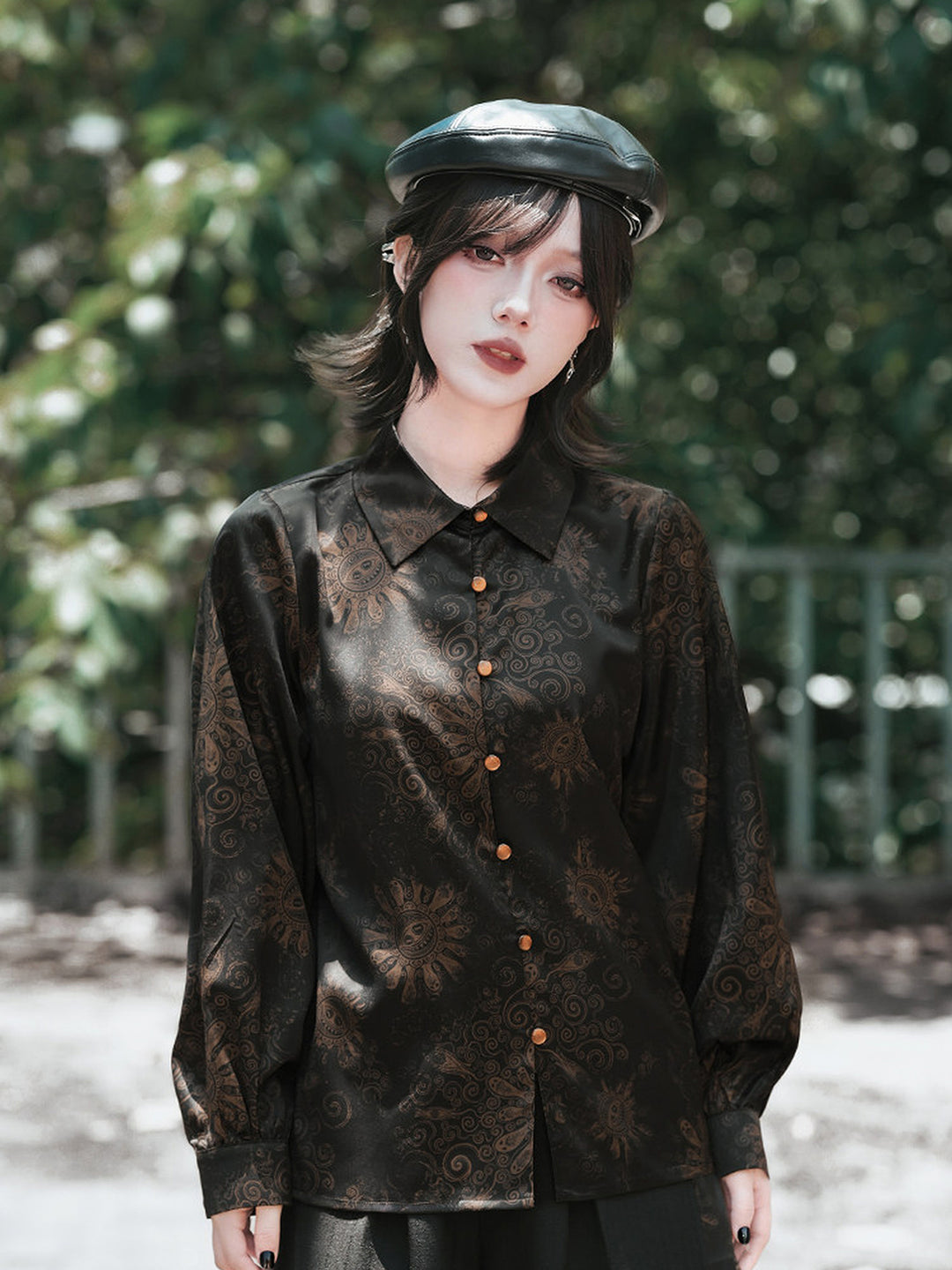Gothic Mandala Print Balloon Sleeve Shirt