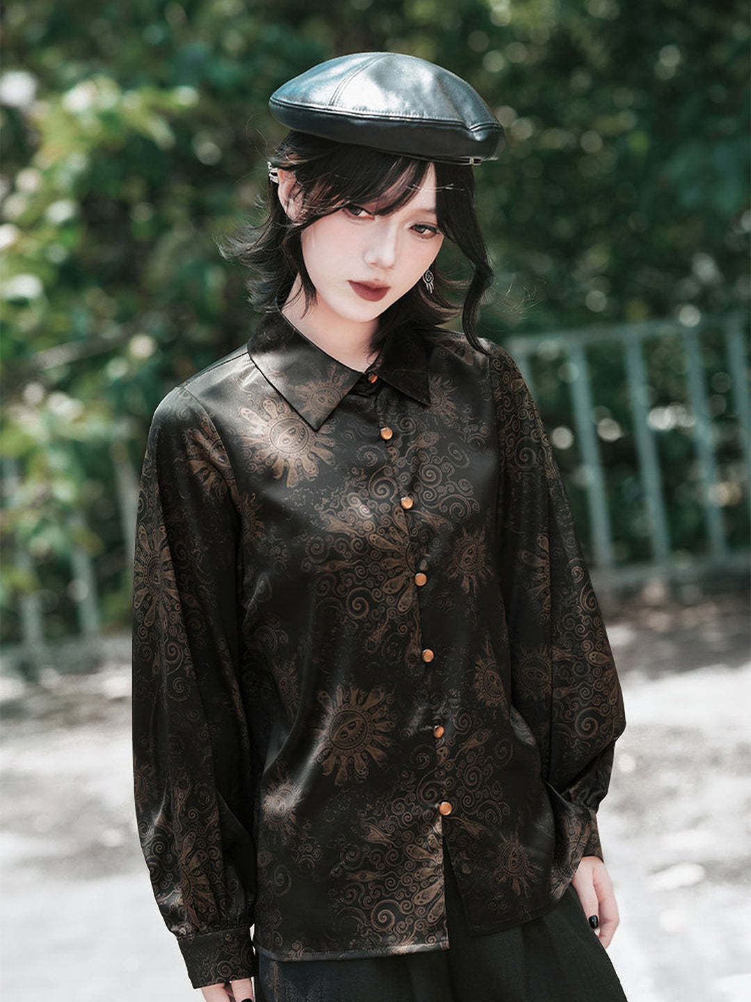 Gothic Mandala Print Balloon Sleeve Shirt