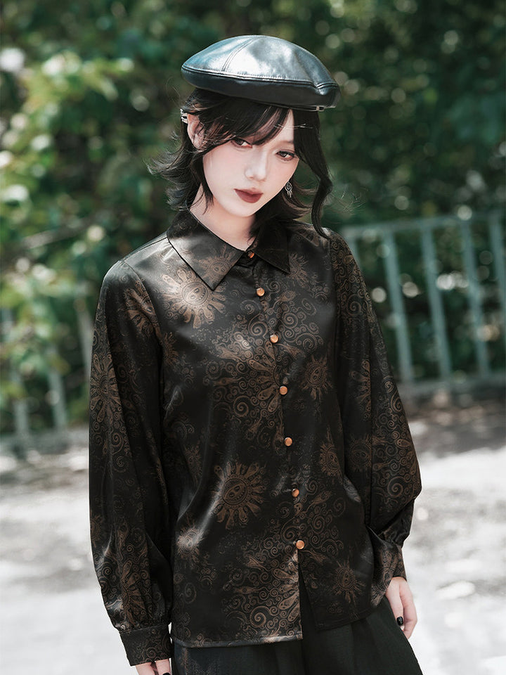 Gothic Mandala Print Balloon Sleeve Shirt
