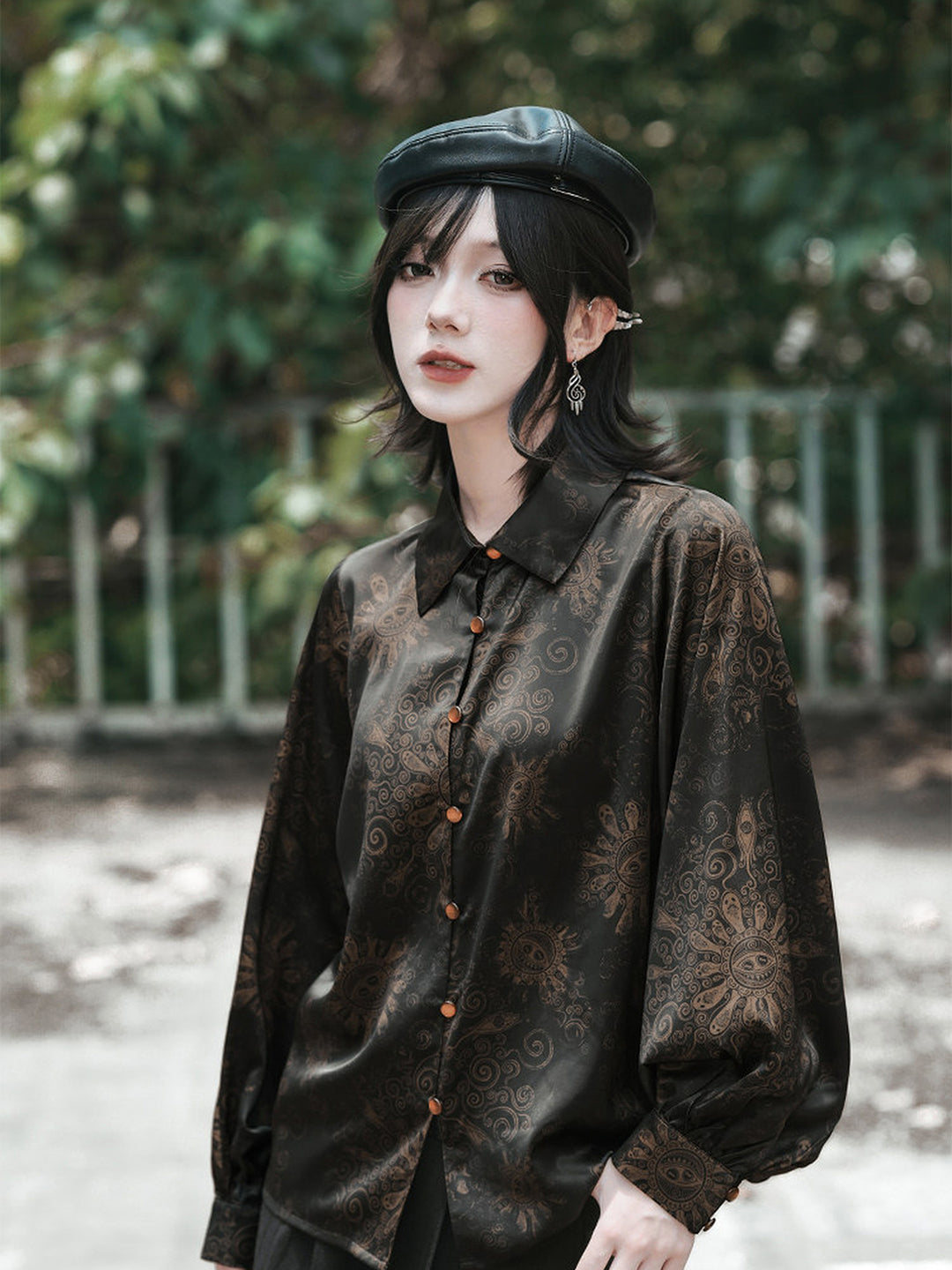 Gothic Mandala Print Balloon Sleeve Shirt