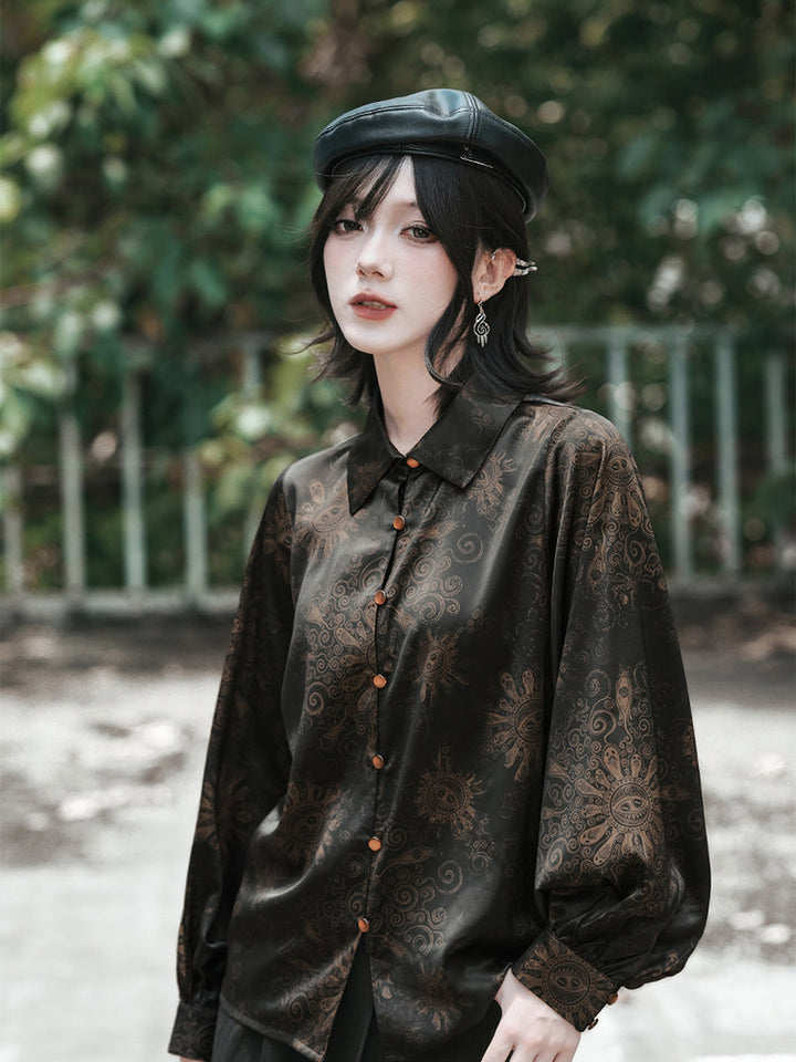 Gothic Mandala Print Balloon Sleeve Shirt