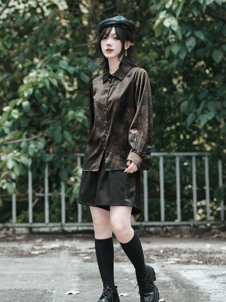 Gothic Mandala Print Balloon Sleeve Shirt
