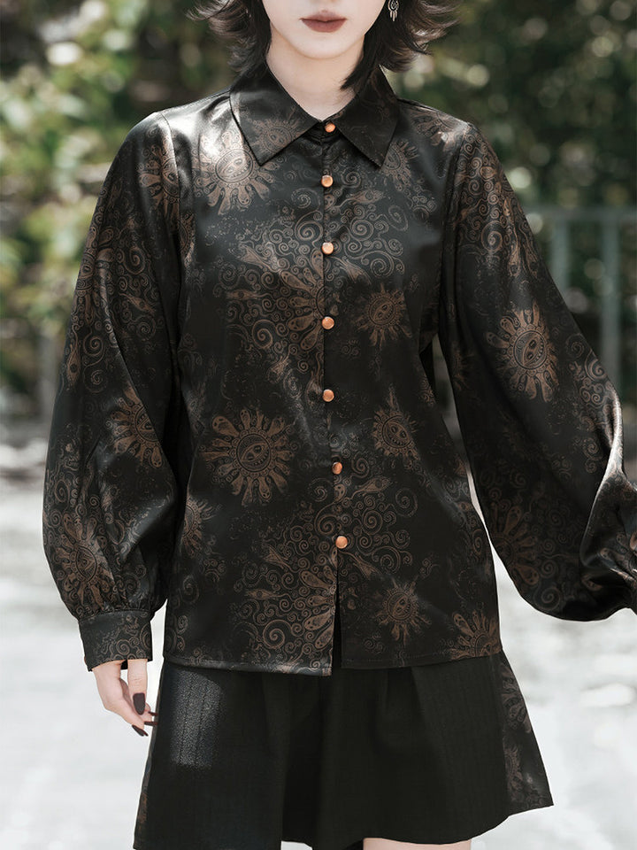Gothic Mandala Print Balloon Sleeve Shirt