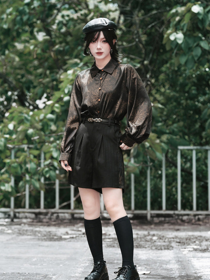Gothic Mandala Print Balloon Sleeve Shirt