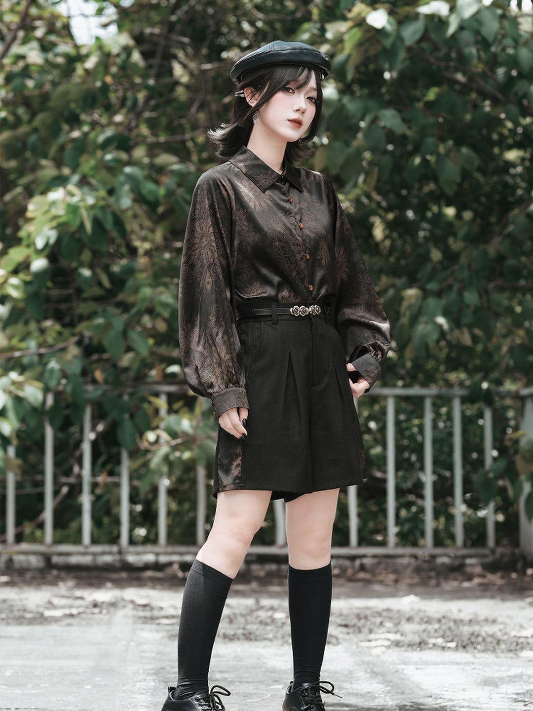 Gothic Mandala Print Balloon Sleeve Shirt